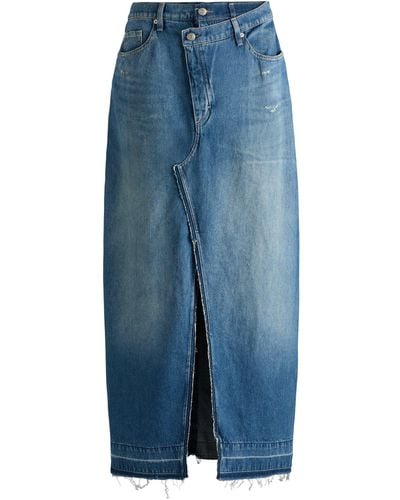 BOSS Maxi-length Denim Skirt With Front Slit - Blue