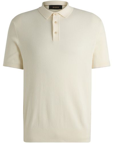 BOSS Regular-fit Polo Sweater In Silk And Cotton - Natural