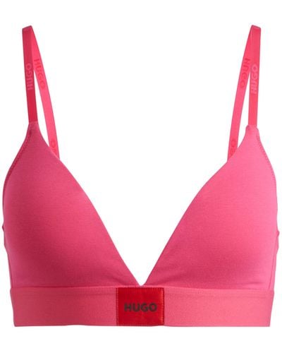 HUGO Triangel-BH aus Stretch-Baumwolle mit rotem Logo-Etikett - Pink