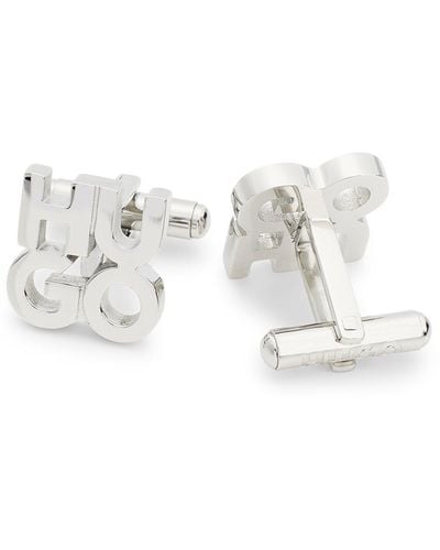 HUGO Stacked-logo Cufflinks In Stainless Steel - White