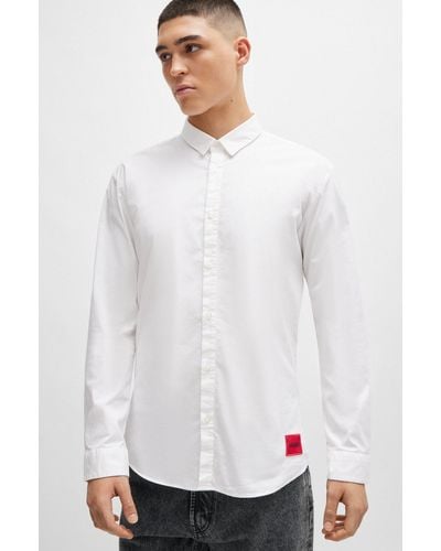 HUGO Camisa extra slim fit de lona de algodón elástico - Blanco