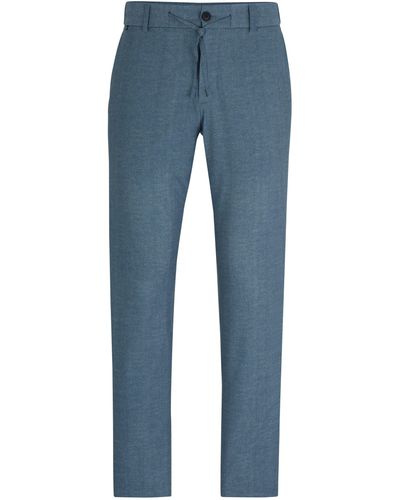 BOSS Slim-Fit Hose aus knitterfreiem Mesh - Blau