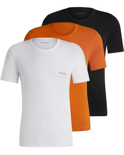 HUGO Triple-pack Of Cotton Underwear T-shirts With Logo Print - Orange
