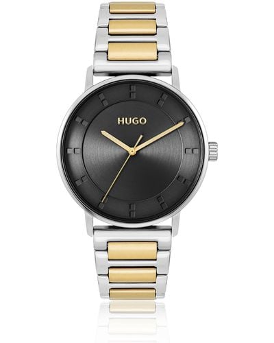 HUGO Black-dial Watch With Two-tone Link Bracelet - Grey