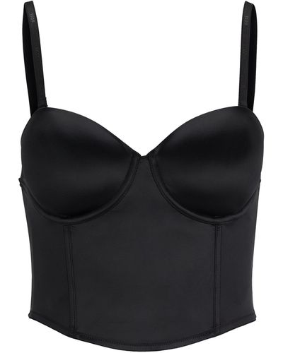 BOSS Satin Bustier With Detachable Branded Straps And Logo Rivet - Black