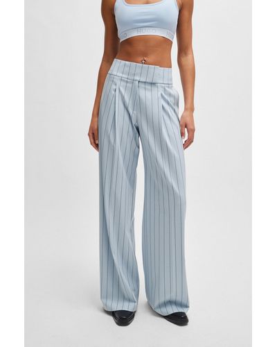 HUGO Extra-long-length Pants In Pinstripe Stretch Fabric - Blue