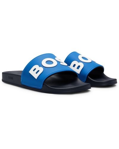 BOSS Italian-made Slides With Raised Logo - Blue