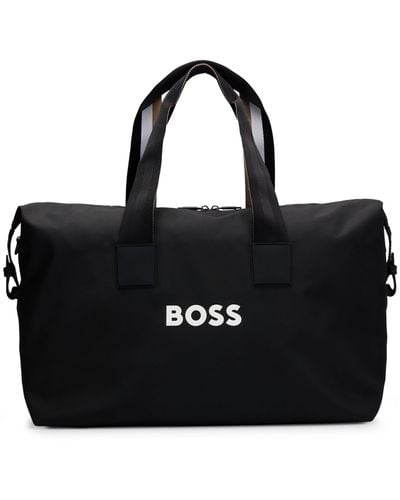BOSS Contrast-logo Holdall With Signature-stripe Handles - Black