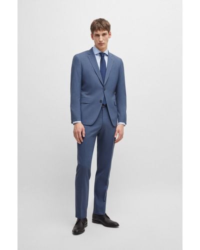 BOSS Slim-fit Suit In Patterned Stretch Cloth - Blue