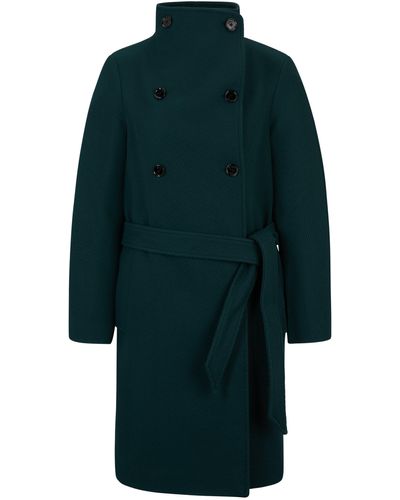 BOSS Zweireihiger Mantel aus Woll-Mix mit Twill-Struktur - Grün