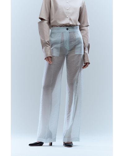 BOSS Wide-leg Relaxed-fit Pants In Semi-sheer Material - Blue