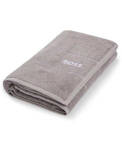 BOSS Cotton Bath Towel With White Logo Embroidery - Grey