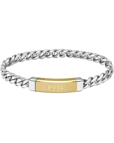 BOSS Chunky-chain Cuff With Branded Two-tone Plate - Multicolour