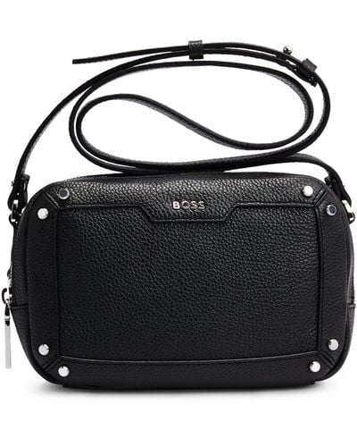 BOSS Grained-leather Crossbody Bag With Branded Hardware - Black