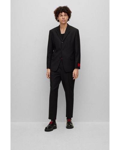 HUGO Slim-fit Suit In Wool-blend Twill - Black