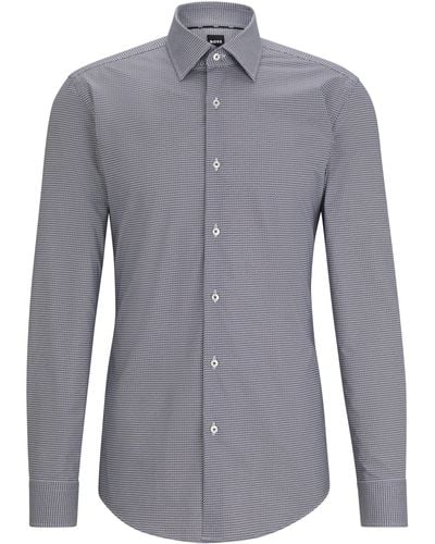 BOSS Slim-fit Overhemd Van Stretchkatoen Met Print - Blauw
