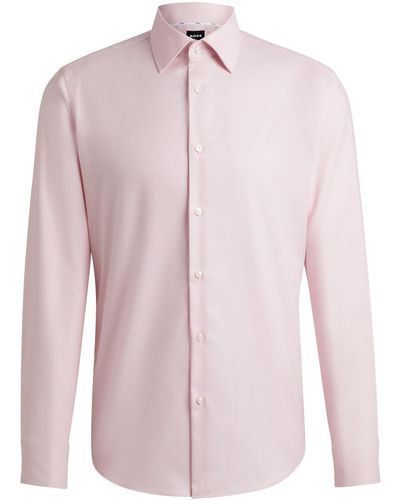 BOSS Regular-fit Overhemd Van Gemakkelijk Te Strijken Stretchkatoen Met Structuur - Roze