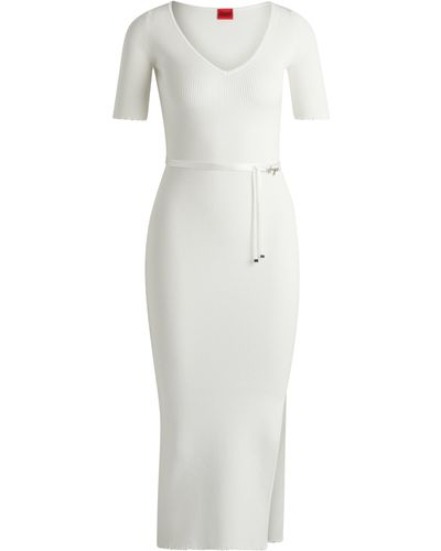 HUGO Gestricktes Kleid SIMBLY Slim Fit - Weiß