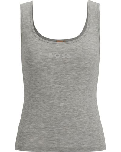 BOSS Pyjama-Tanktop aus Stretch-Gewebe mit Logo-Print - Grau