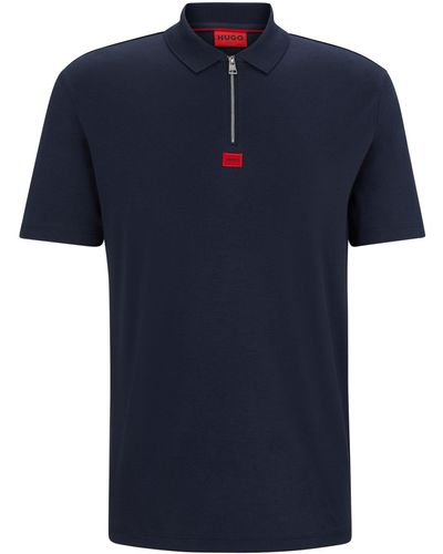 HUGO Cotton-jersey Polo Shirt With Logo Label - Blue