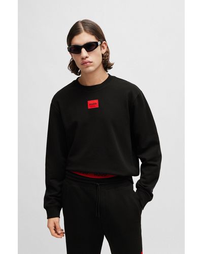 HUGO Cotton-terry Regular-fit Sweatshirt With Logo Label - Black
