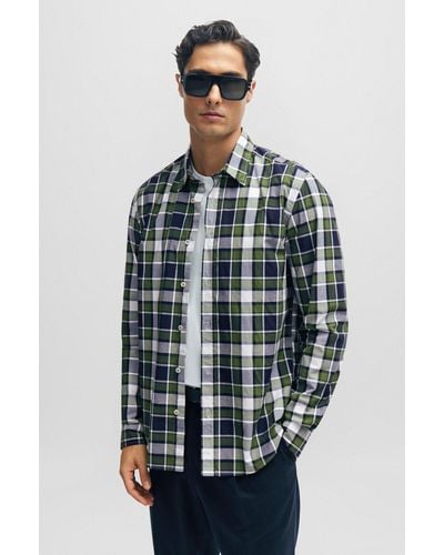 BOSS Regular-fit Shirt In Checked Stretch Cotton - Green
