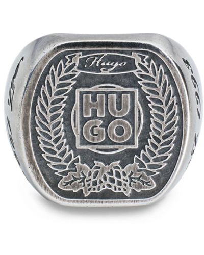 HUGO Siegelring aus Edelstahl mit Stack-Logo-Artwork - Weiß