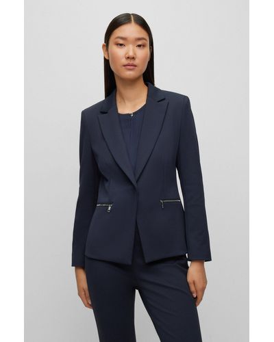 BOSS Regular-fit Jacket In Stretch Twill With Zipped Pockets - Blue