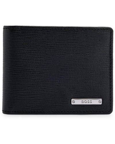 BOSS Geldbörse aus italienischem Leder mit silberfarbenem Logo - Schwarz