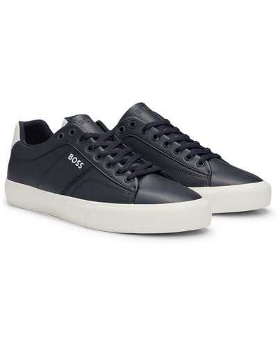 BOSS Cupsole Lace-up Sneakers With Contrast Logo - Blue