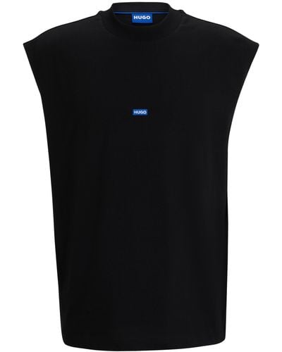 HUGO Mouwloos T-shirt Van Katoenen Jersey Met Blauw Logolabel - Zwart
