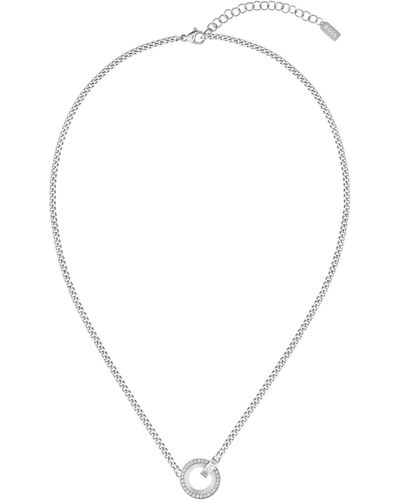 BOSS Collier chaîne avec maillon logoté et anneau à strass - Métallisé