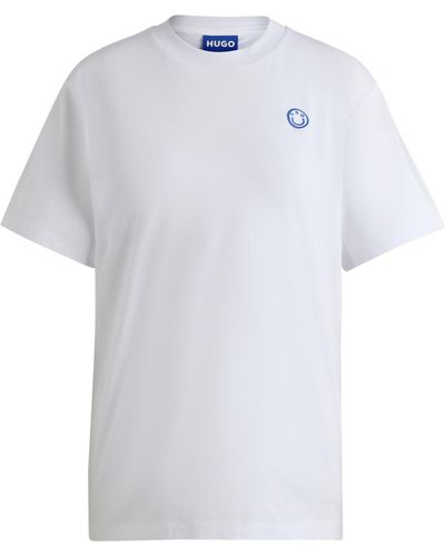 HUGO T-shirt Van Katoenen Jersey Met Logopatch - Wit