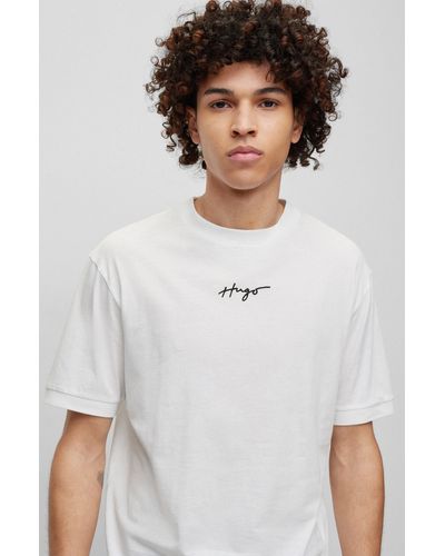 BOSS by HUGO BOSS T-shirt Relaxed Fit en coton avec logo manuscrit - Blanc