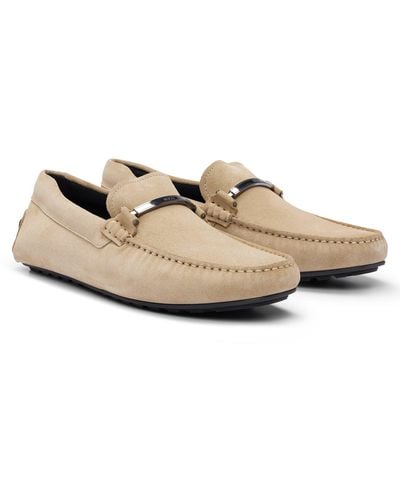 BOSS Suede Moccasins With Branded Hardware And Full Lining - Natural