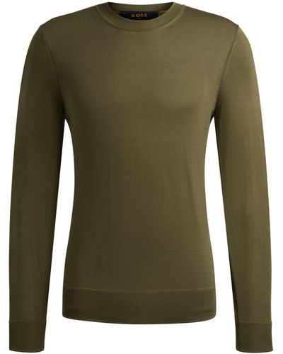 BOSS Fein gestrickter Regular-Fit Pullover aus Seide - Grün