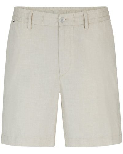 BOSS Regular-Fit Shorts aus Stretch-Baumwolle mit Leinen - Weiß
