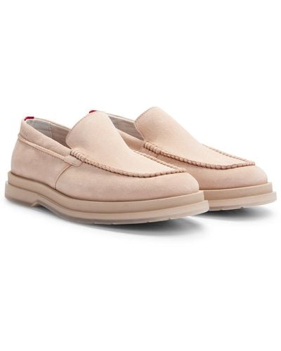 HUGO Suede Loafers With Translucent Rubber Sole - Pink