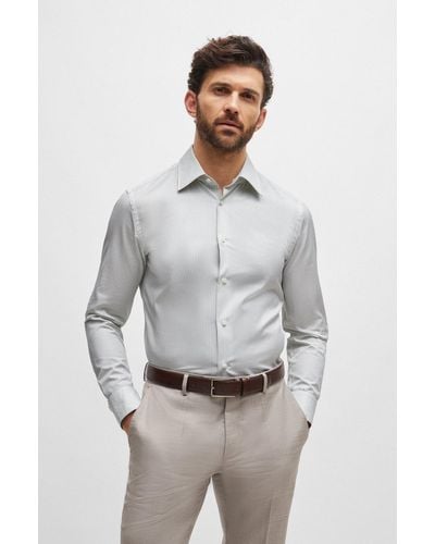 BOSS Slim-fit Shirt In Striped Cotton - Grey