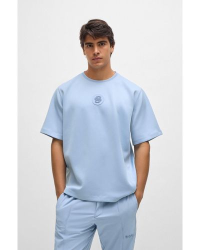 BOSS Relaxed-fit T-shirt With Double-monogram Badge - Blue