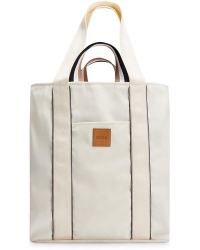 BOSS Slimline Canvas Tote Bag With Logo Patch - Natural