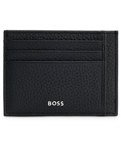 BOSS Italian-leather Card Holder With Logo Lettering - Black