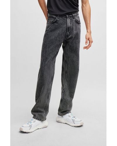 HUGO Regular-fit Regular-rise Jeans In Gray Denim - Black