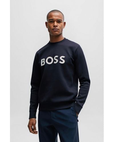 BOSS Cotton-blend Sweatshirt With Hd Logo Print - Blue