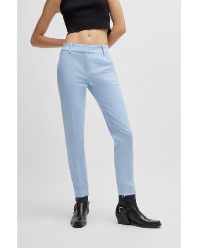 HUGO Slim-fit Cropped Trousers With Zipped Inner Hems - Blue