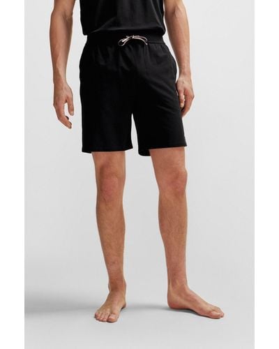 BOSS Stretch-cotton Pyjama Shorts With Logo Print - Black