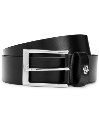 BOSS Italian-leather Belt With Double B Monogram Keeper - Black