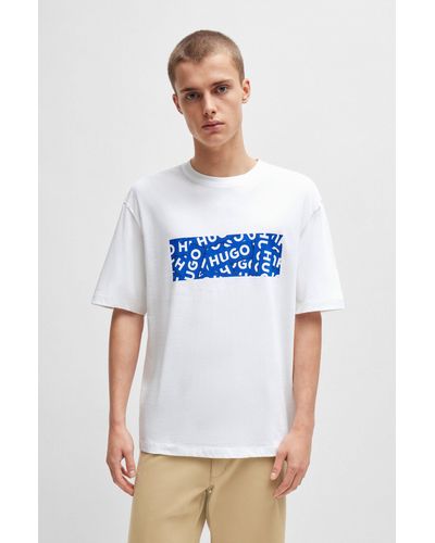HUGO T-shirt en jersey de coton à logo artistique - Blanc