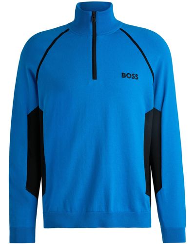 BOSS Sweater With Color-blocking And Logo - Blue