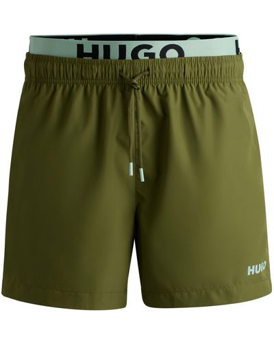 HUGO Badeshorts mit Logo-Print und doppeltem Bund - Grün